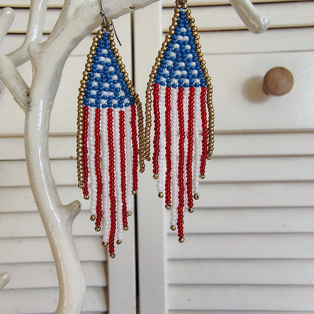 Handcrafted Beaded American Flag Earrings